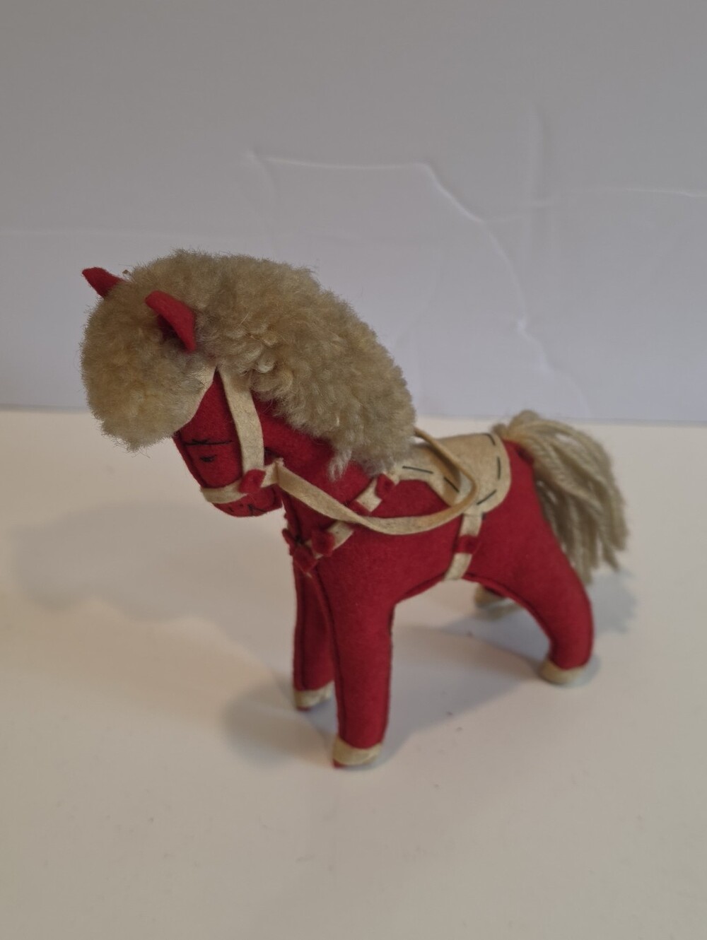 Collectible Red Velveteen Pony Toy with Beige Mane
